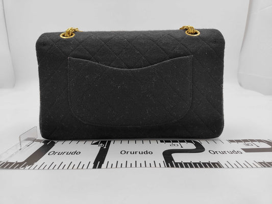 CHANEL Chain Cotton Jersey Black Shoulder Bag