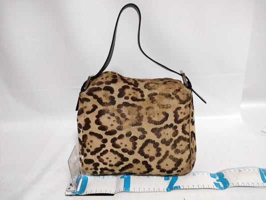 FENDI One-Shoulder Shoulder Bag in Brown Harako with Leopard Print