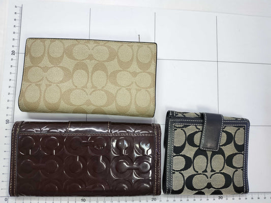 COACH Signature/Beige Enamel Long Wallet/Black Bifold Wallet 3-Piece Set