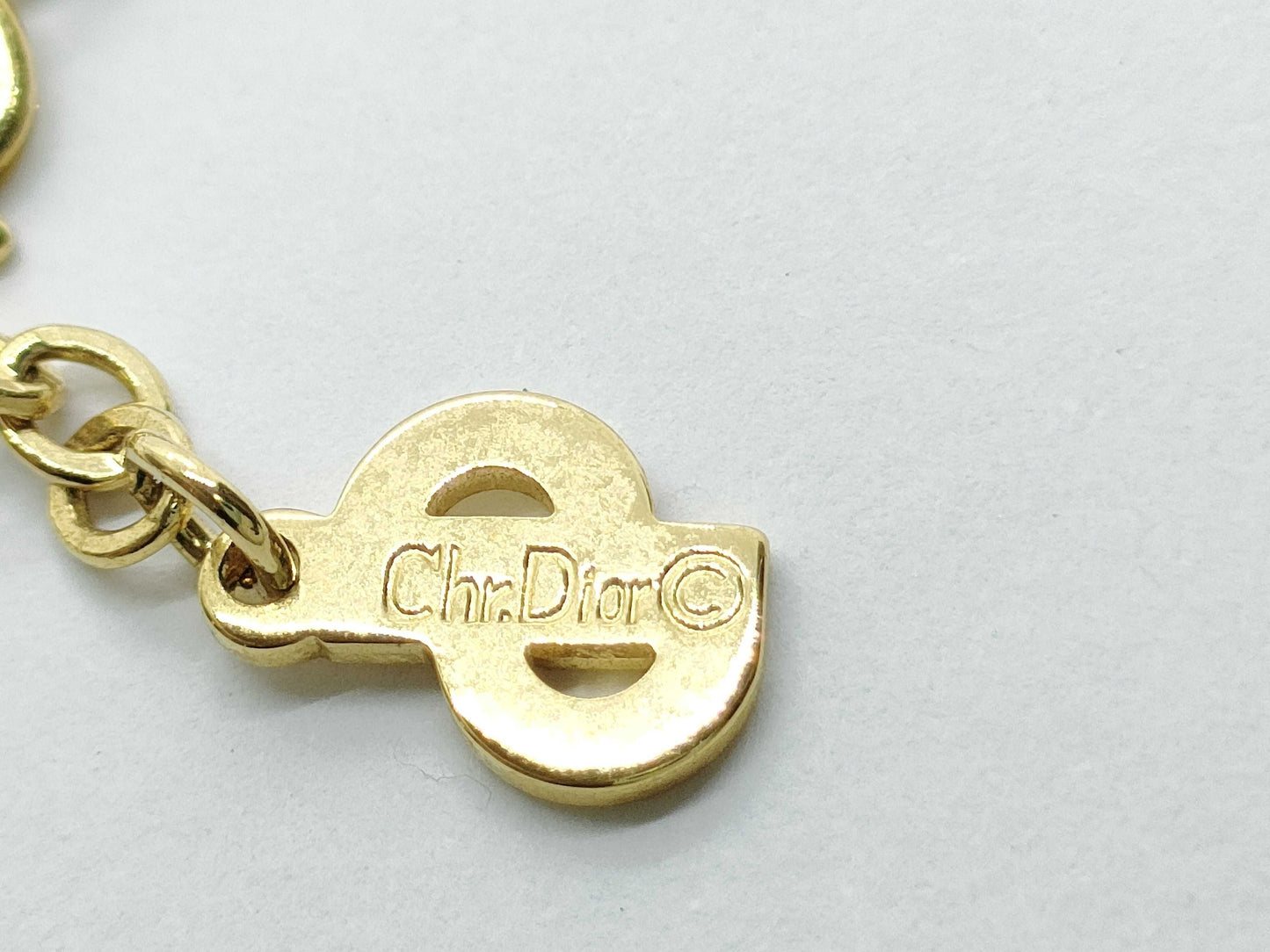 Dior Logo Gold Oval Necklace with Stone, 6.8g