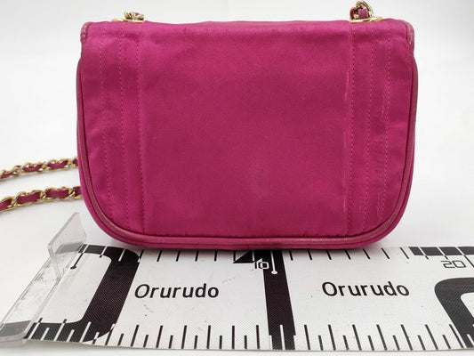 CHANEL Satin Pink Chain Shoulder Shoulder Bag with Seal
