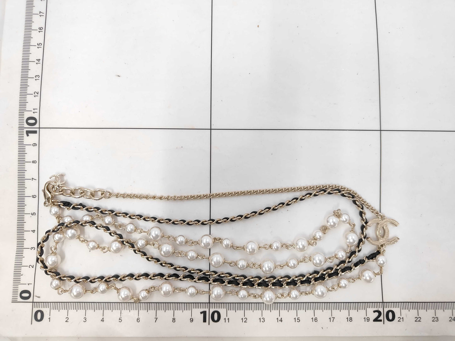 CHANEL CHANEL Necklace Silver x Black x Ivory Leather x Faux Pearl B21B Long Necklace/2 Necklace