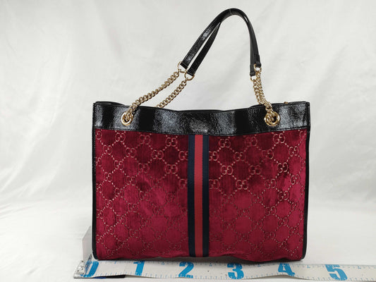 GUCCI GUCCI Raja Tote Bag 537219 Bordeaux x Black x Multi Velour x Leather Tote Bag