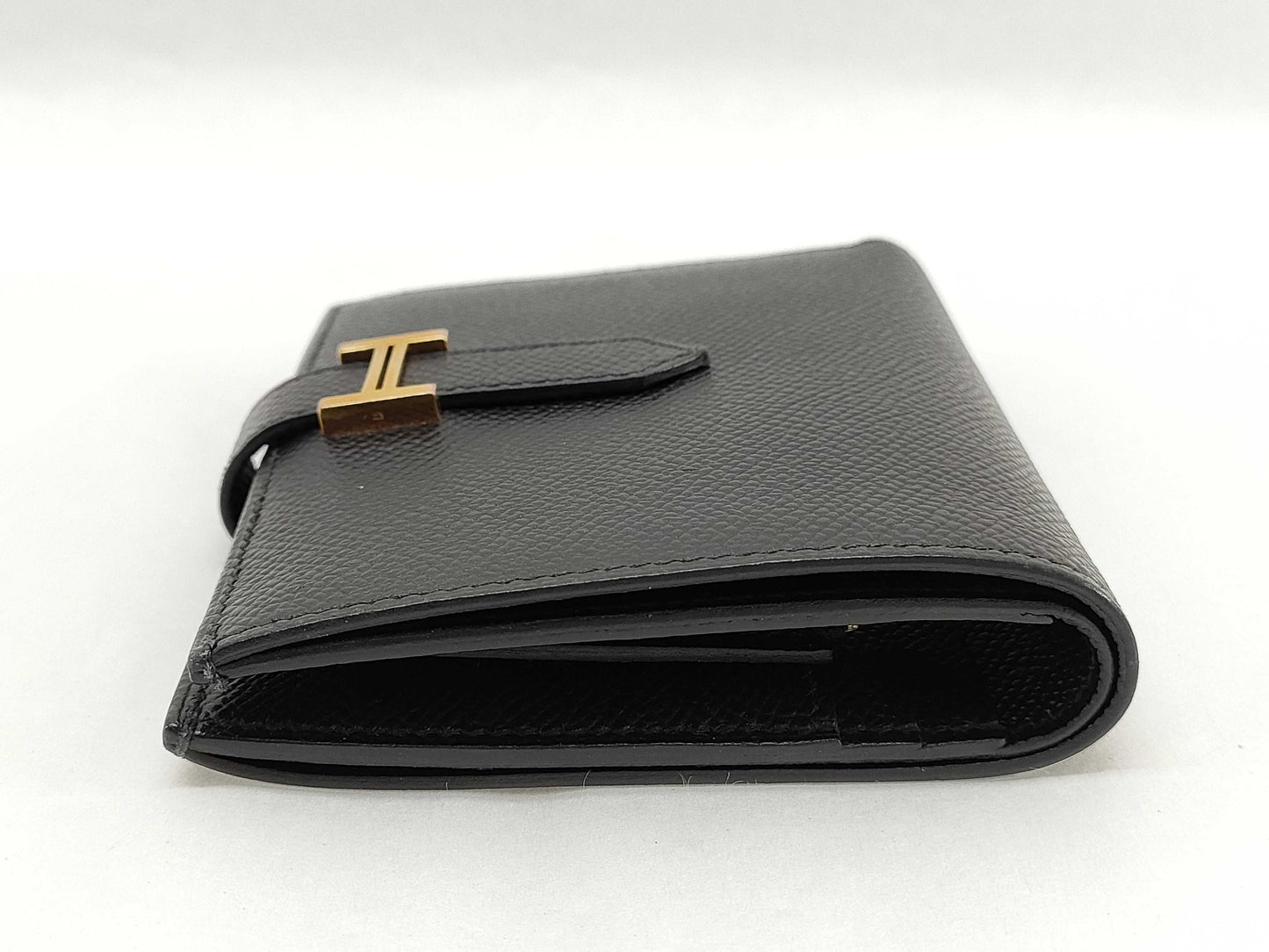 HERMES Beane Hermes Bean Compact D Engraving Epson Gold Hardware Black Wallet