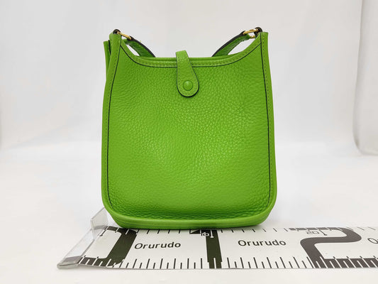 HERMES Bag Evelyn TPM Green Tryon Clemence GD Fittings □G Engraved Shoulder Bag