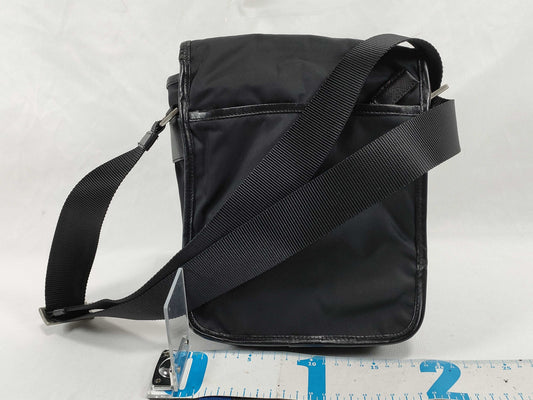 PRADA Nylon Nylon Black Triangle Logo Plate with White Tag Zipper: OPTI Shoulder Bag