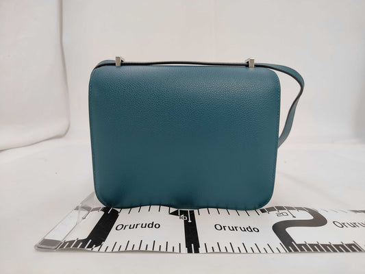 HERMES Constance Mini Vert Bosphore Shoulder Bag with D Stamp and Silver Hardware