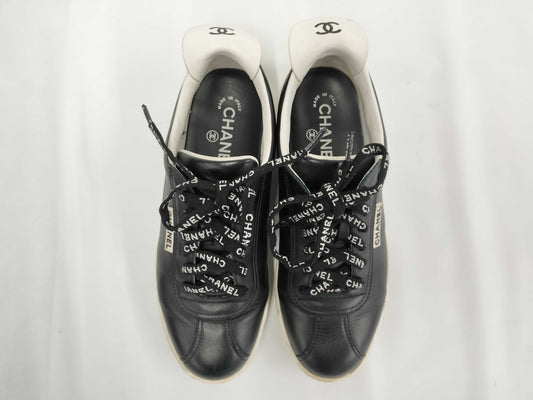 CHANEL Coco Mark Leather Sneakers 37 Women's Black x White G34085 Sneakers