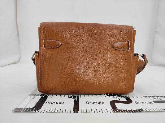 HERMES Kelly Messenger PM Leather Fauve Shoulder Bag with Silver Hardware and Double Stamp