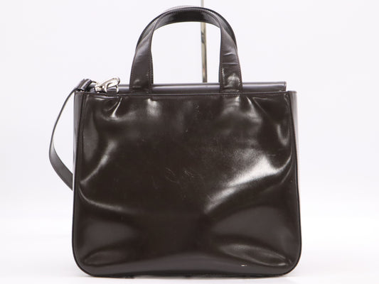 GUCCI 000・2058・0504・5 Enamel Interlocking G 2-way Brown Handbag with Shoulder Strap