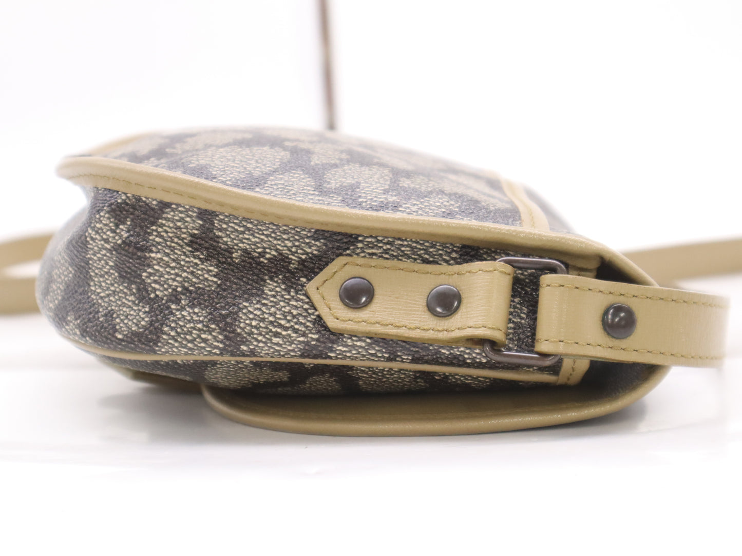 Yves Saint Laurent PVC x Leather Logo Khaki Shoulder Bag