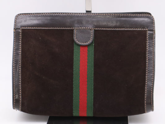 GUCCI Suede Leather Sherry Line Brown Second Bag