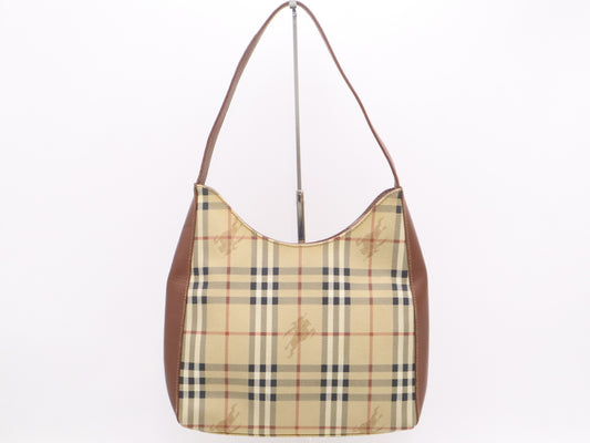 BURBERRY PVC x Leather Nova Check Tote Brown Shoulder Bag