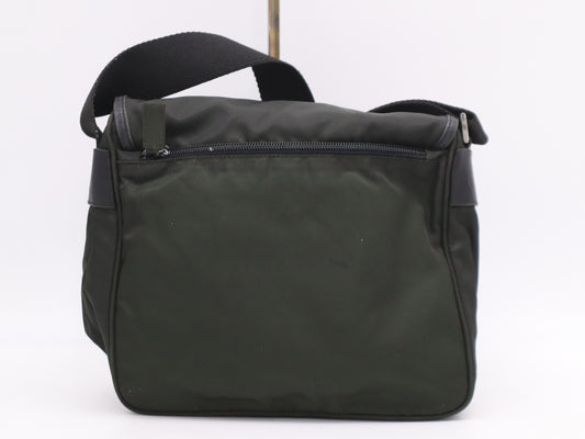 PRADA Nylon Triangle Logo Green Shoulder Bag