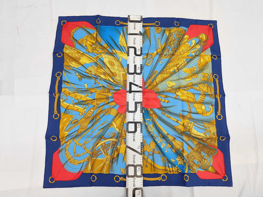 HERMES Silk Carré 90 Soleil de Soie Silk Sun Blue Yellow Scarf with Box