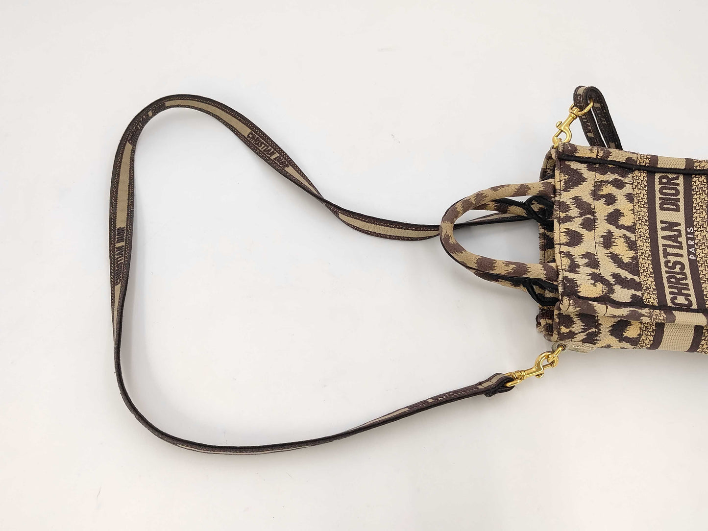 Dior Book Tote Mini Leopard Print 2-Way Handbag with Strap