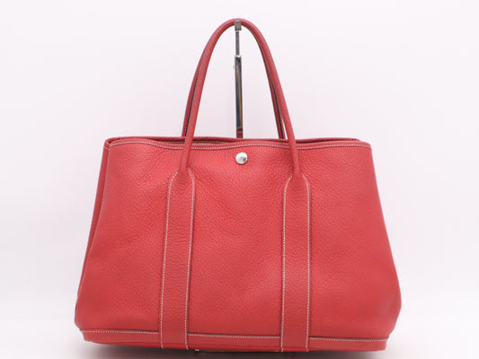 HERMES Negonda Garden Party PM Rouge Tote Bag with Dust Bag, Stamped with P
