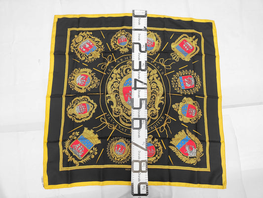 HERMES Silk Carré 90 LES ARMES DE PARIS Paris Coat of Arms Black Yellow Scarf