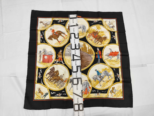 HERMES Silk Carré 90 Auteuil en Mai Black Multicolor Scarf