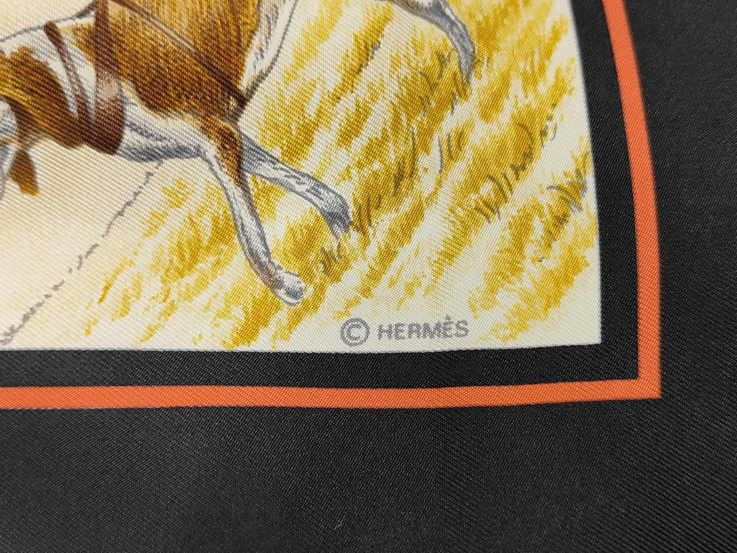 HERMES Silk Carré 90 Auteuil en Mai Black Multicolor Scarf