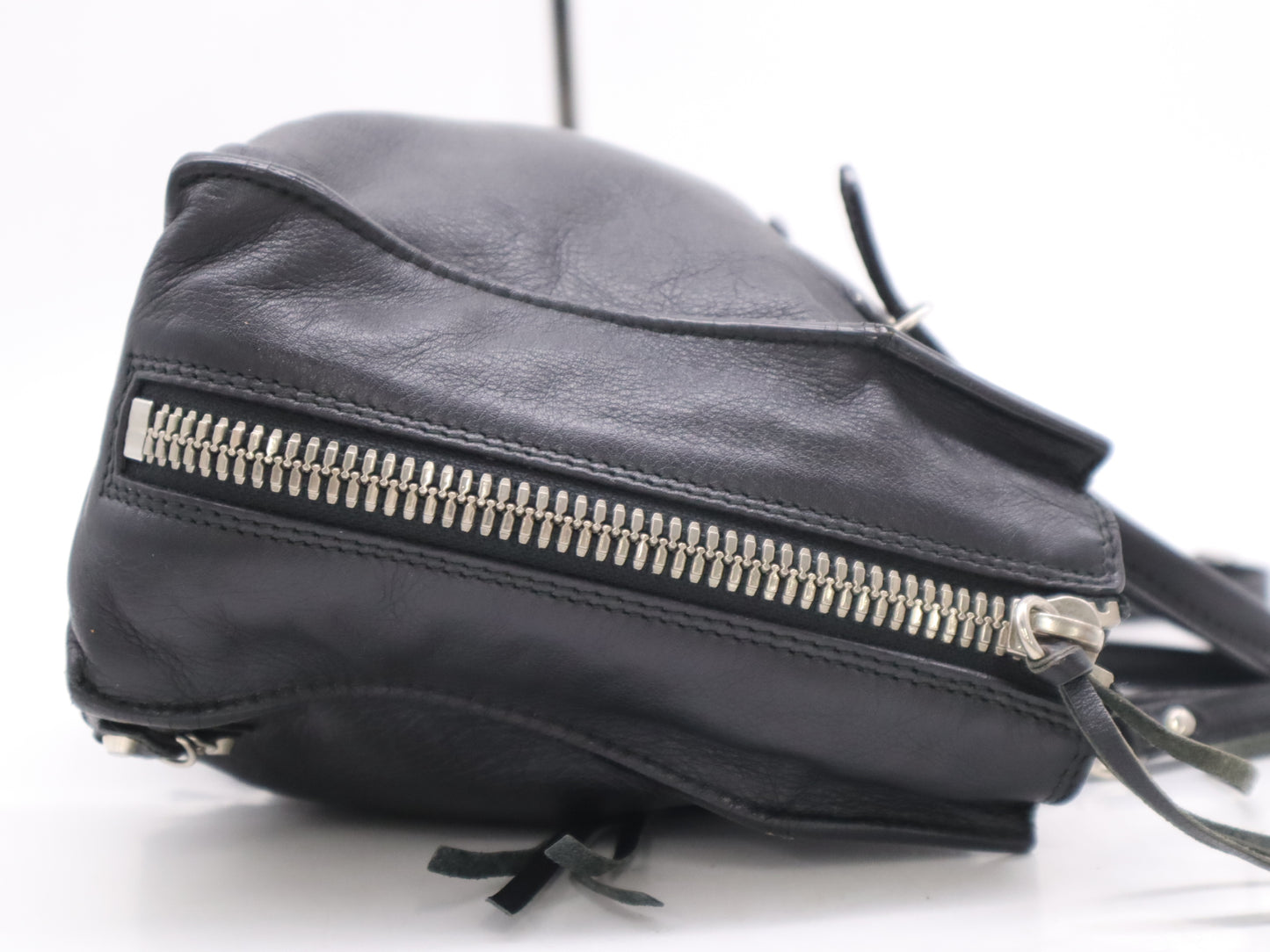 BALENCIAGA Leather Paper Mini Handbag in Black with Shoulder Strap and Mirror