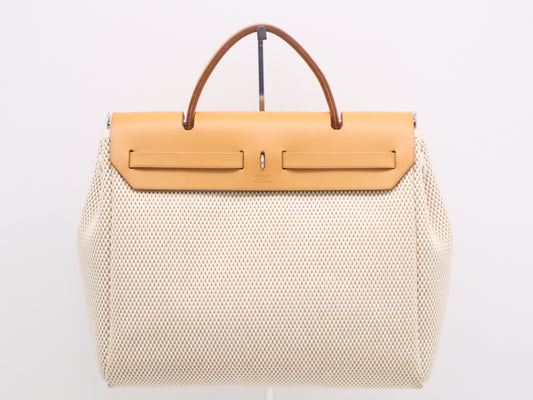 HERMES Canvas Air Bag PM Beige with Padlock, Two Keys, and Clochet, G Stamp, 2003 Handbag