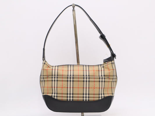 BURBERRY Canvas x Leather Nova Check One Shoulder Bag Brown Black Shoulder Bag with Charm