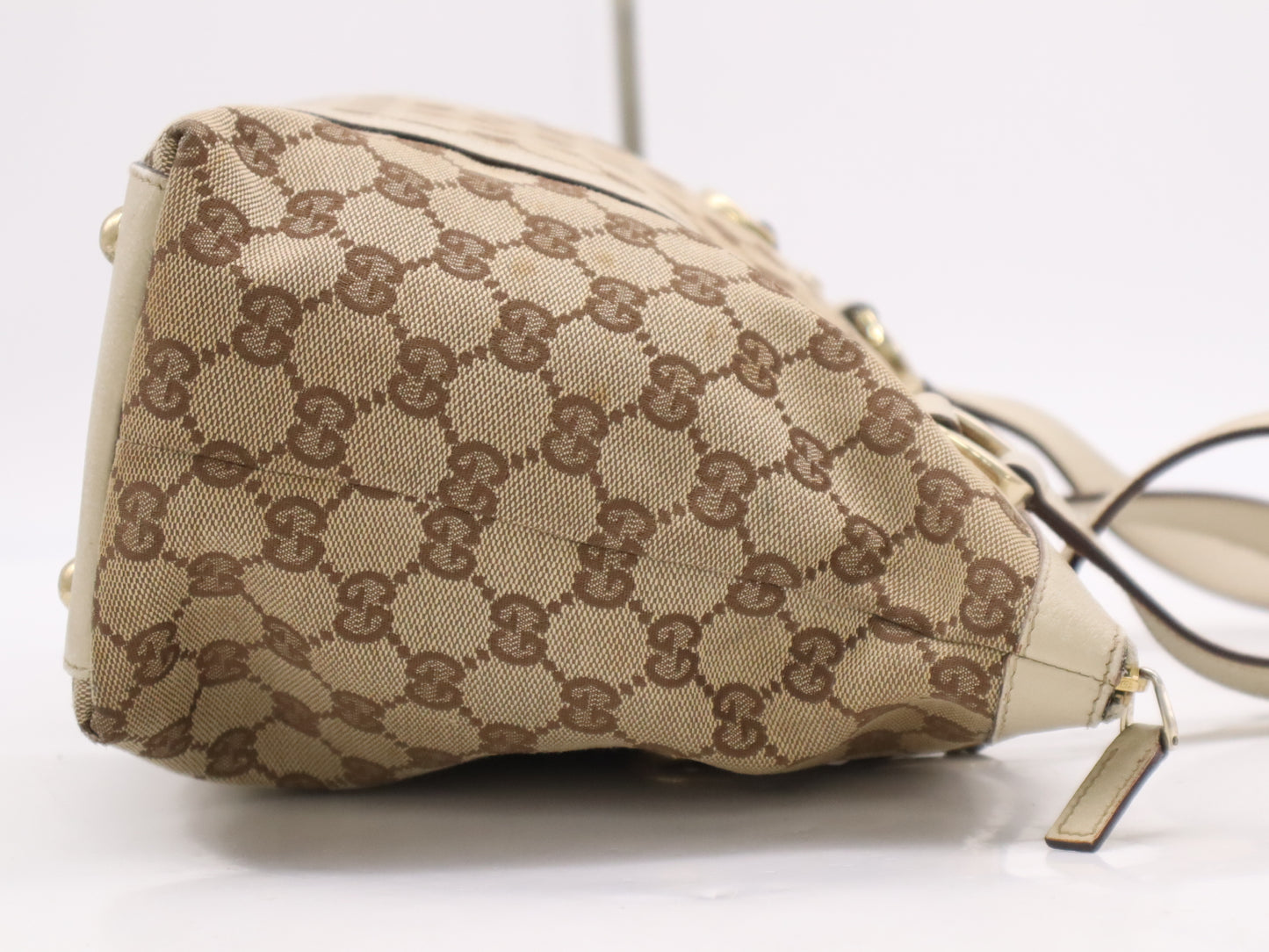 GUCCI 141470 Canvas x Leather GG Canvas Abbey Beige Tote Bag