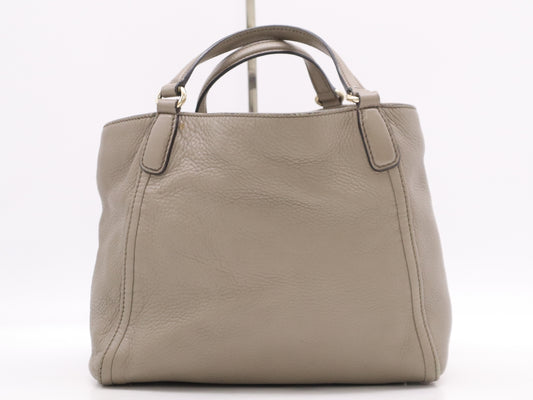 GUCCI 336751 Leather Soho Serarius 2-Way Grey Beige with Shoulder Strap Tote