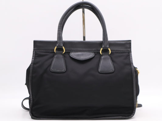 PRADA Tesuto/Leather 2-Way Bag Black GD Fittings with Shoulder Strap & Name Tag White Tag 110 Shoulder Bag