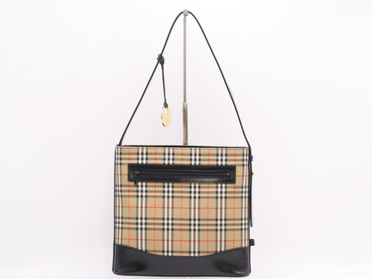 BURBERRY FB3016 Canvas x Leather Nova Check Shoulder Bag Brown Black Shoulder Bag with Charm