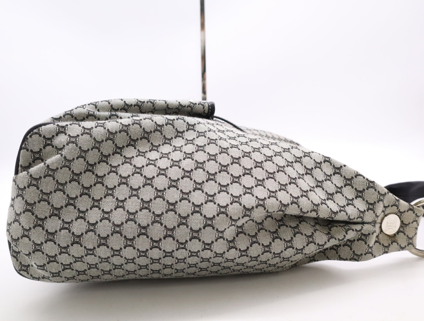 CELINE Canvas and Leather Macadam Shoulder Bag, Gray/Black