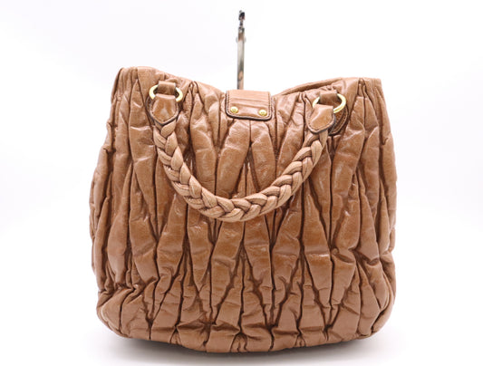 Miu Miu Leather Matelassé Handbag, Brown, GD Hardware, Key and Cloche Included
