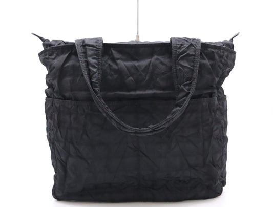 CHANEL Black Nylon Tote Bag with Silver Hardware and Name Tag and Sticker