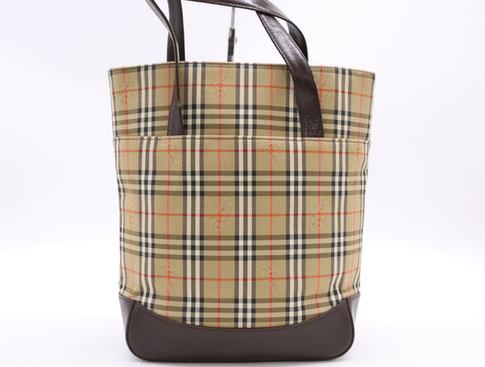 BURBERRY Canvas x Leather Nova Check Tote Bag Brown Tote Bag