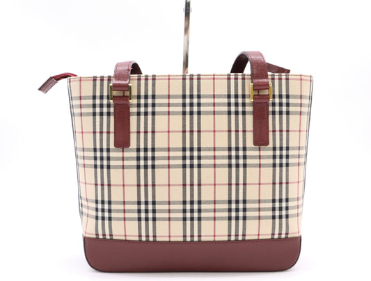 BURBERRY PVC x Leather Nova Check Handbag Beige Bordeaux Handbag