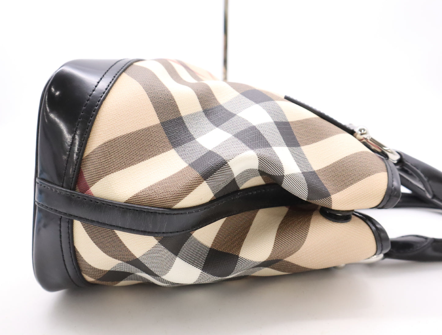 BURBERRY PVC x Leather Nova Check Handbag Tote Bag with Dust Bag