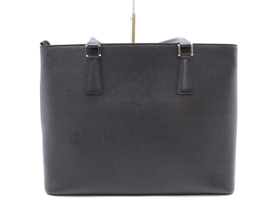 BURBERRY Saffiano Leather Tote Bag Black Nova Check SV Hardware Tote Bag