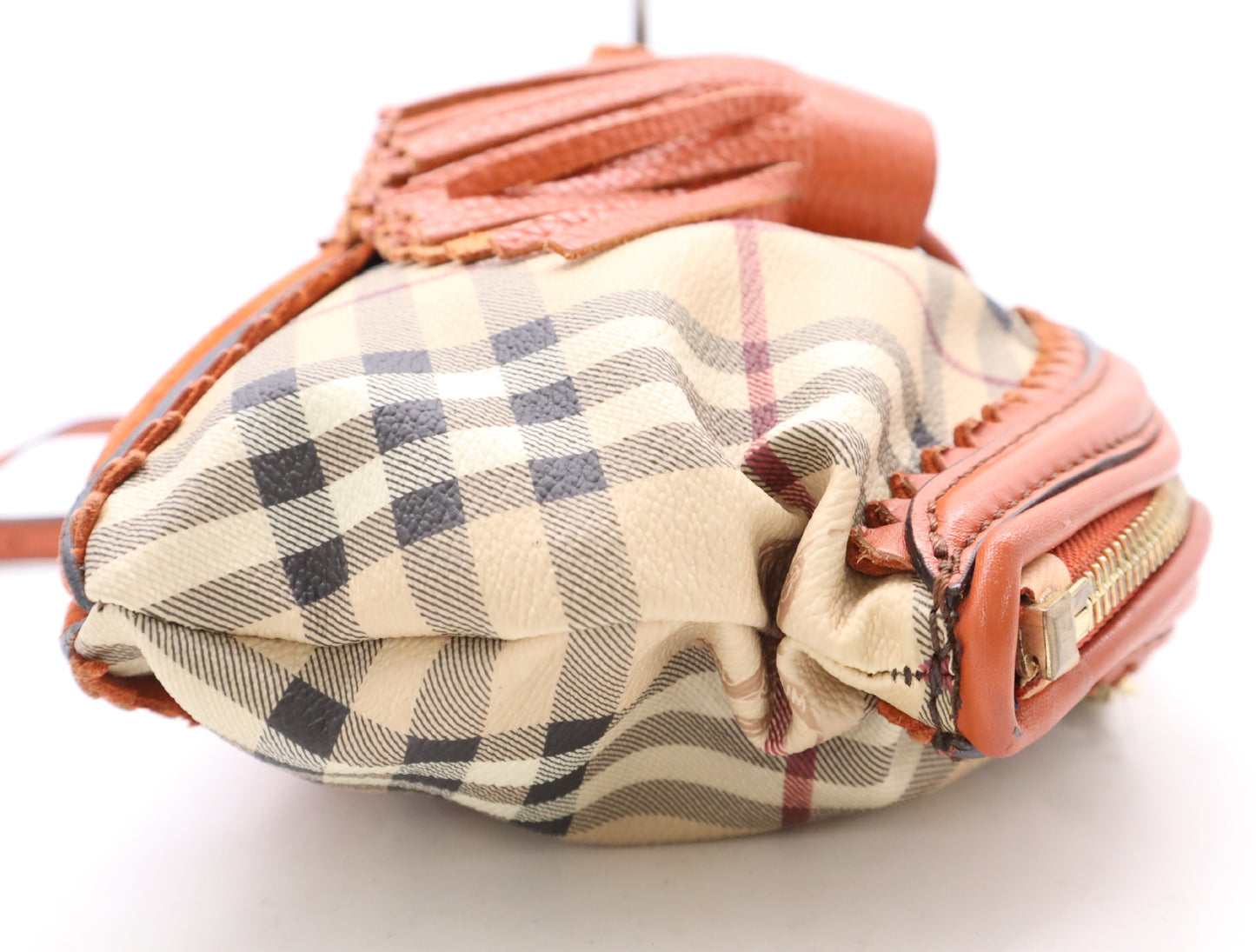 BURBERRY PVC and Leather Prorsum Nova Check Shoulder Bag in Beige and Orange with Shoulder Strap