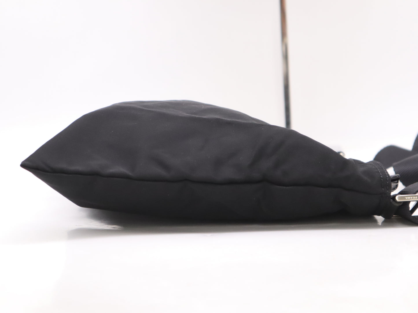 PRADA Nylon Triangle Logo Shoulder Bag in Black with Silver Hardware