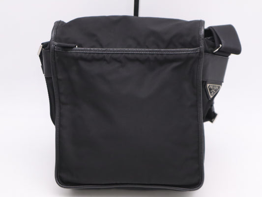 PRADA V167 Nylon x Leather Triangle Logo Messenger Bag Black Shoulder Bag
