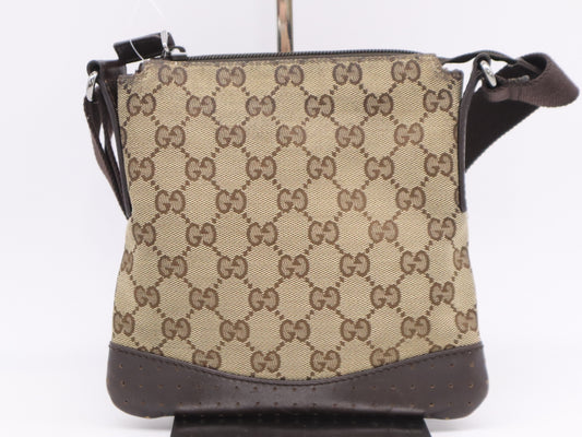 GUCCI 147671 Canvas x Leather GG Canvas Shoulder Bag Beige Brown Shoulder Bag