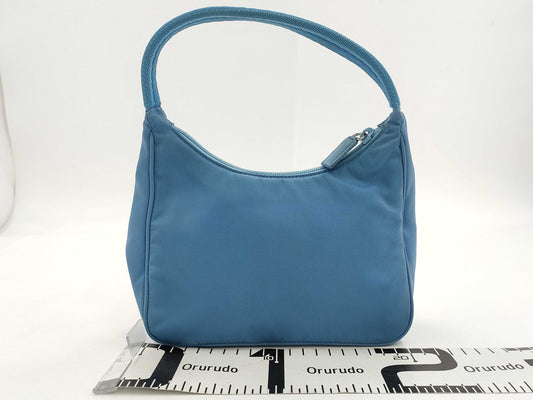 PRADA Mini Handbag Triangle Logo Accessory Pouch Blue Nylon Bag