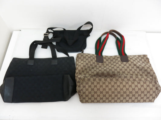 GUCCI GG Canvas Sherry Calfskin Tote Shoulder Bag, 3-Piece Mountain Bag