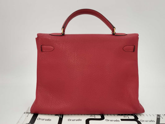 HERMES Kelly 35 Lutourne Fjord Rougeviv Gold Fittings ○T: 1990 Handbag