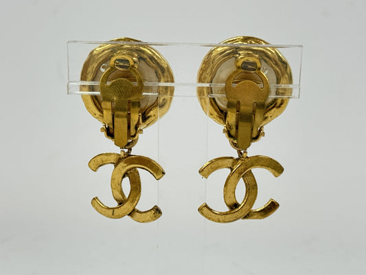 CHANEL Coco Mark Pearl Earrings Rice Earrings