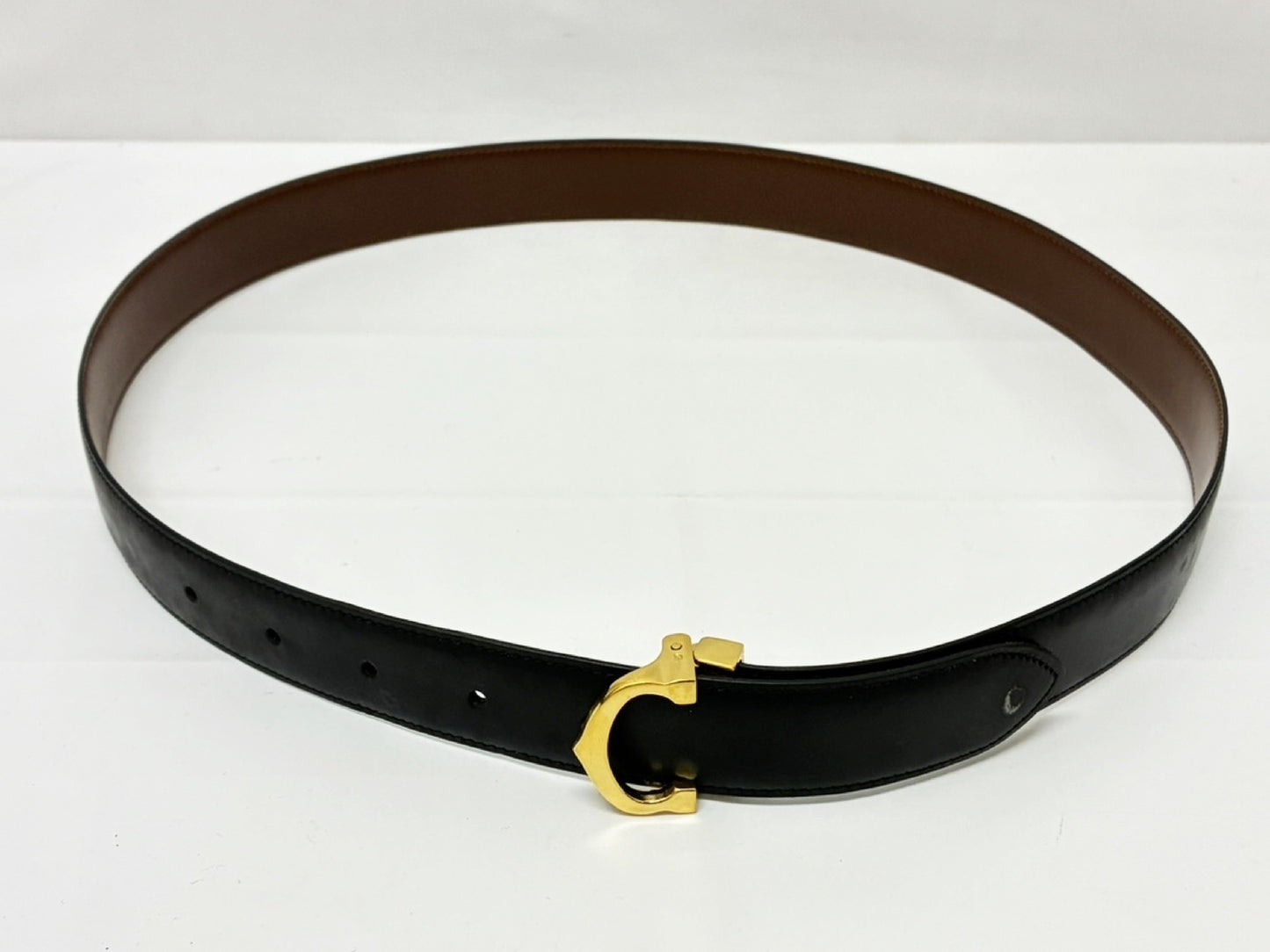 Cartier Belt Leather/Black GP Waist Approx. 78-88cm Belt