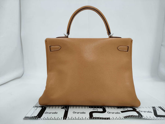 HERMES Kelly 35 Inseam Ardennes Natural Silver Hardware □J Tote Bag