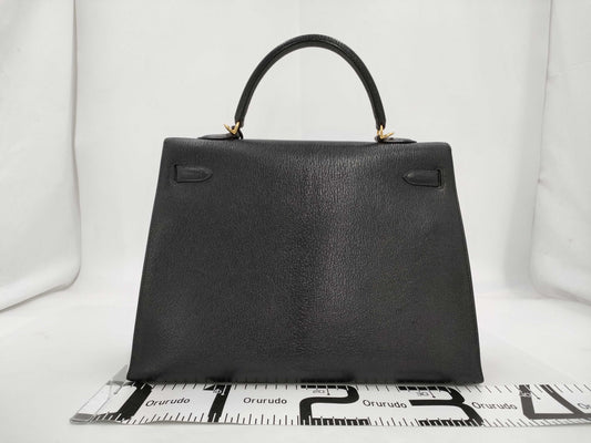 HERMES Kelly 35 Serie Chevre Black Gold Fittings □E Tote Bag