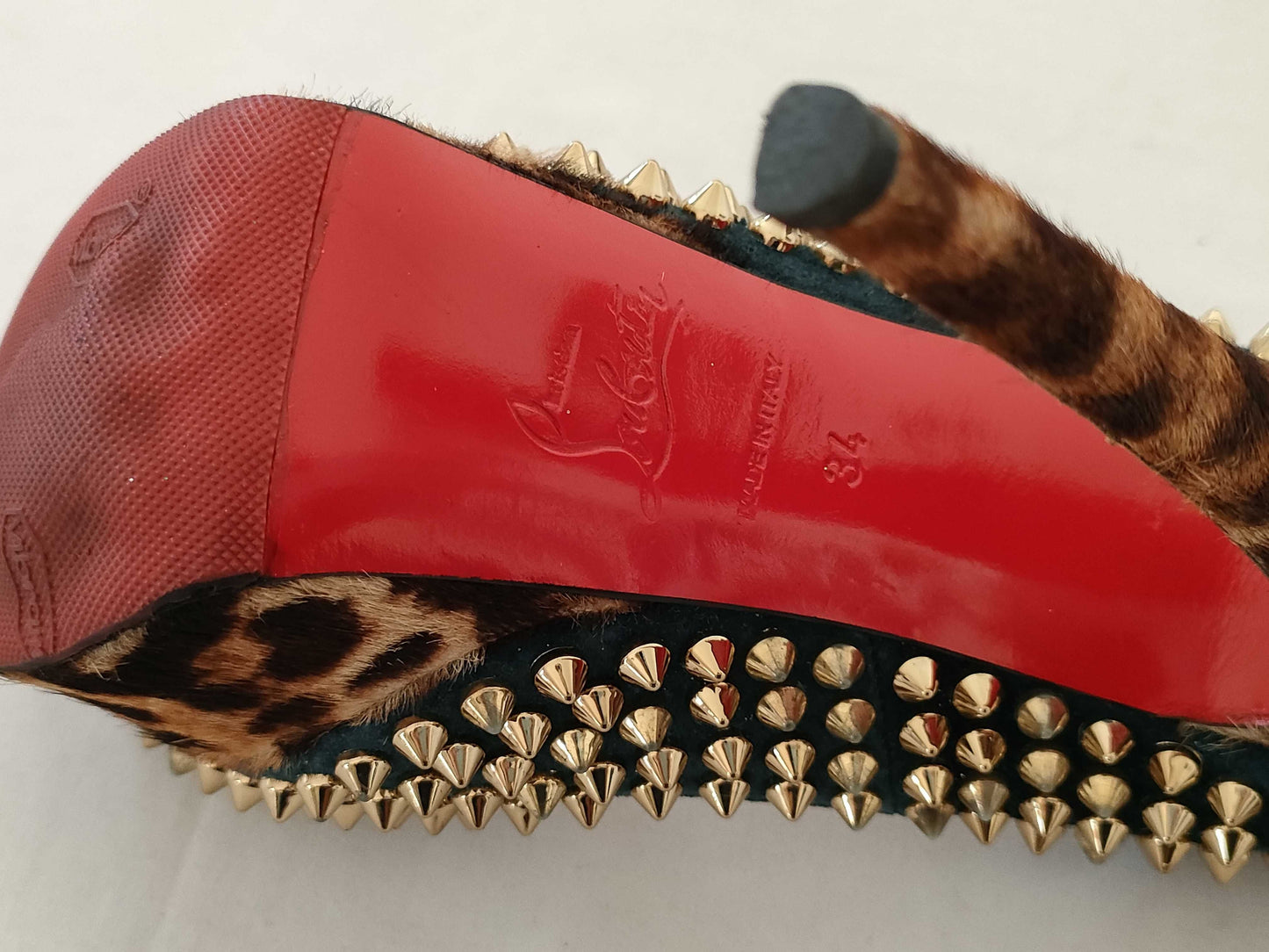 Christian Louboutin open-toe pumps, leopard print, studded pumps